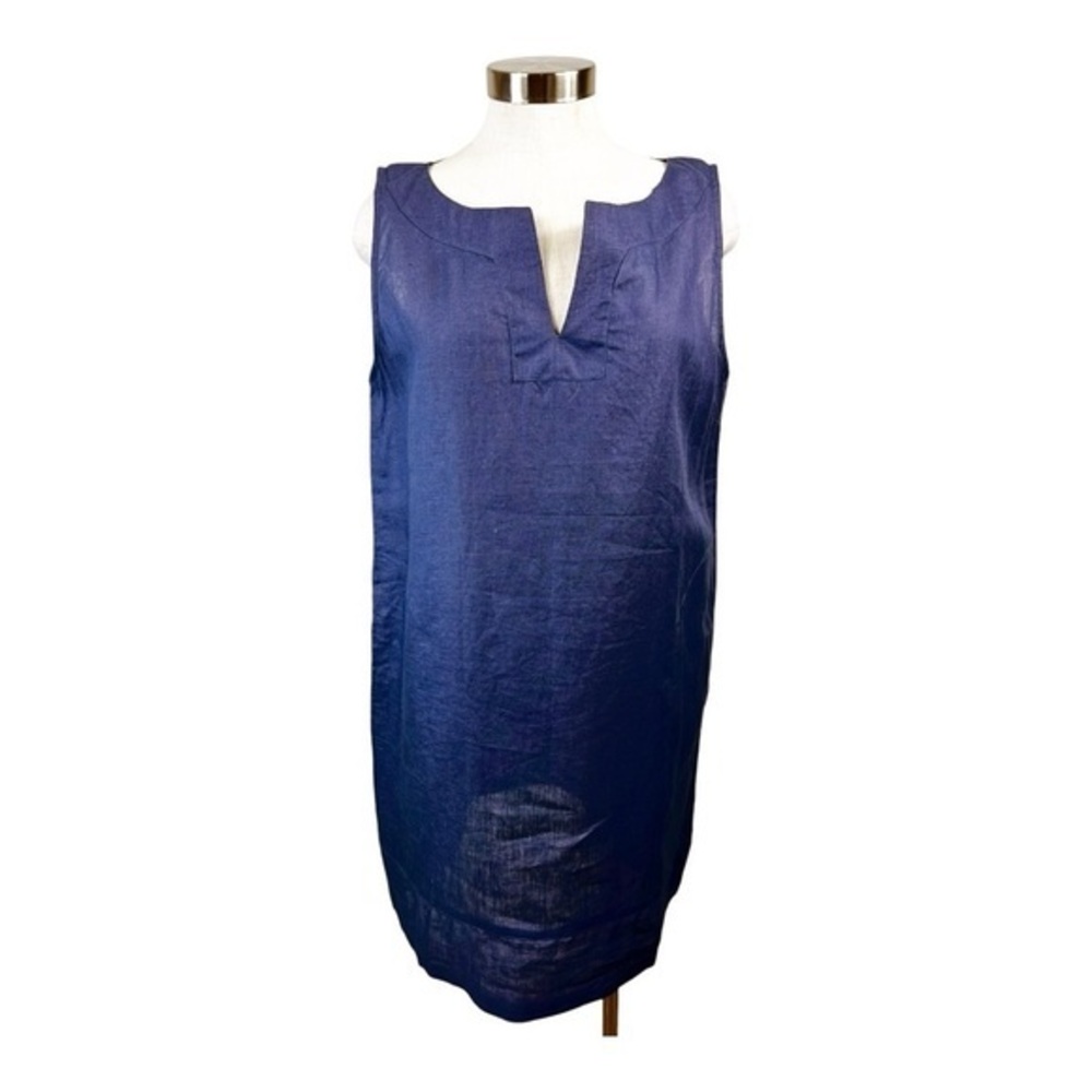 Pomegranate Navy Blue Sleeveless Linen Shift Dress Size‎ X-Large